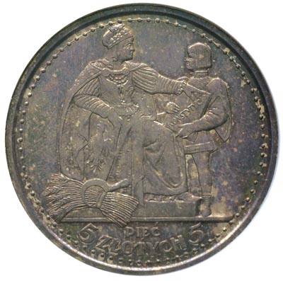 5 złotych 1925, Konstytucja, odmiana 81 perełek, Parchimowicz 113 b, moneta w pudełku firmy NGC z certyfikatem MS 64, wybito 1.000 sztuk, moneta efektowna i pięknie zachowana, patyna