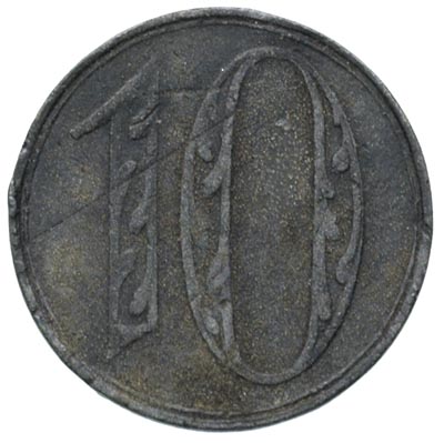 10 fenigów, 1920, Gdańsk, na rewersie duża cyfra