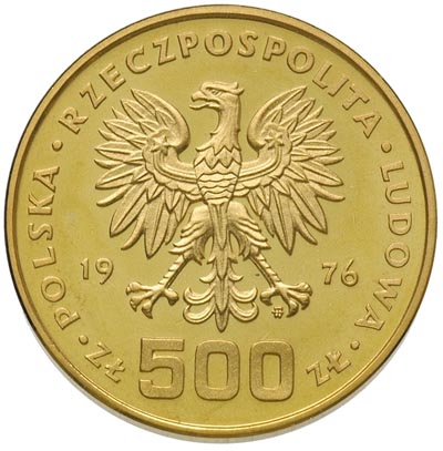 500 złotych 1976, Warszawa, Tadeusz Kościuszko, złoto 29.89 g, Parchimowicz 320, moneta wybita stemplem lustrzanym, w oryginalnym pudełku NBP