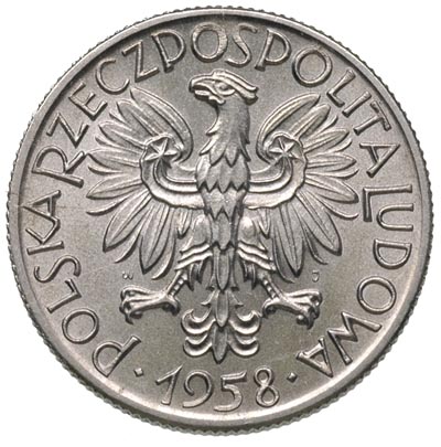 5 złotych 1958, Warszawa, Rybak, Parchimowicz 220 aa, piękne i bardzo rzadkie