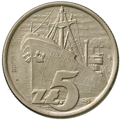 5 złotych 1958, Warszawa, \Waryński, na rewersie wklęsły napis PRÓBA