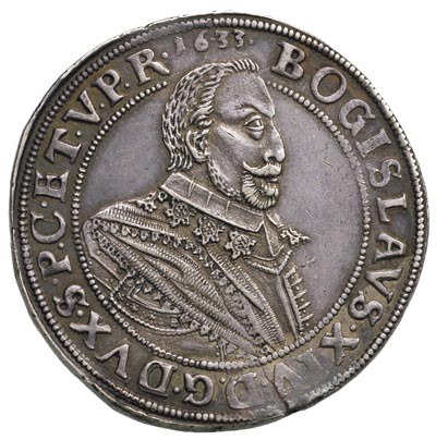 talar 1633, Szczecin, moneta z tytułem biskupa kamieńskiego, Hildisch 302, Dav. 7282, minimalna wada blachy, bardzo ładny egzemplarz ze starą patyną