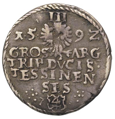 trojak 1592, Cieszyn, odmiana z obwódką na awersie, F.u.S. 2892, rzadki, patyna