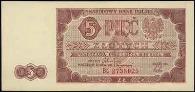 5 złotych 1.07.1948, seria BC, Miłczak 135c, po minimalnej konserwacji