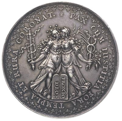 rozejm w Sztumskiej Wsi - medal autorstwa Sebastiana Dadlera i Jana Höhna sen., 1635 r., Aw: Dwie alegoryczne postacie