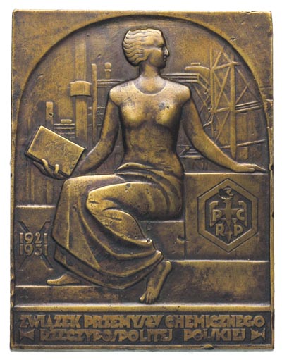 Związek Przemysłu Chemicznego-plakieta sygn. J. Aumiller, wykonana na 10-lecie Związku, 1931 r,