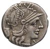 Sex. Pompeius 137 pne, denar, Aw: Głowa Romy w prawo, Rw: Wilczyca karmiąca bliźnięta, pasterz i d..