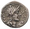 M. Sergius Silus, 116-115 pne, denar, Aw: Głowa Romy w prawo, Rw: Jeździec w lewo, trzymający miec..