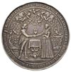 medal zaślubinowy, /ok.1635 r./, Aw: Para podająca sobie ręce nad ołtarzykiem, po bokach drzewa z ..