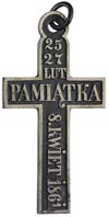 krzyż Żałoby Narodowej, na stronie głównej napis 25 / 27 Lut / PAMIĄTKA / 8 KWIETNIA 1861, na stro..