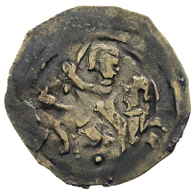 Leopold V 1177-1194, wiener fenig (denar), mennica Krems, Aw: Orzeł z podniesionymi skrzydłami zwrócony w lewo, w polu trójkąt, wokoło rozetki, Rw: Jeździec z uniesionym mieczem jadący w prawo, 0.81 g, CNA B27.c, HP IV:6a