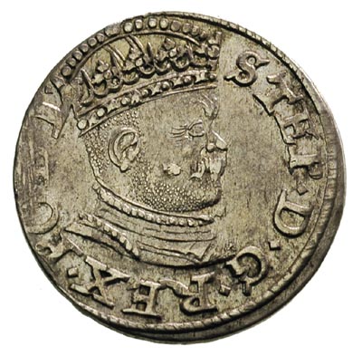trojak 1586, Ryga, odmiana z małą głową króla, awers Iger R.86.2.d, rewers Iger R.86.2.a, Gerbaszewski 2