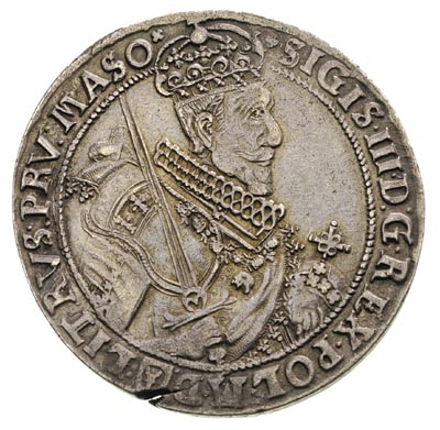 talar 1630, Bydgoszcz, szerokie popiersie króla, na końcu napisu mały krzyżyk, 27.99 g, Dav. 4316, T.6, mała wada krążka, patyna