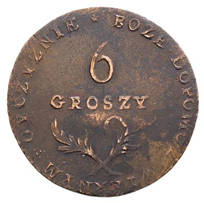6 groszy 1813, Zamość, Plage 121, miedź 9.55 g, ślady przebicia monety na awersie i rewersie, bardzo rzadkie