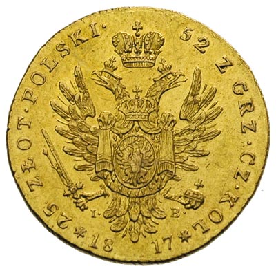 25 złotych 1817, Warszawa, złoto 4.90 g, Plage 11, Bitkin 812 R, Fr. 11, ładne