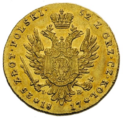 25 złotych 1817, Warszawa, złoto 4.87 g, Plage 11, Bitkin 812 R, Fr. 11, minimalne rysy na awersie, patyna