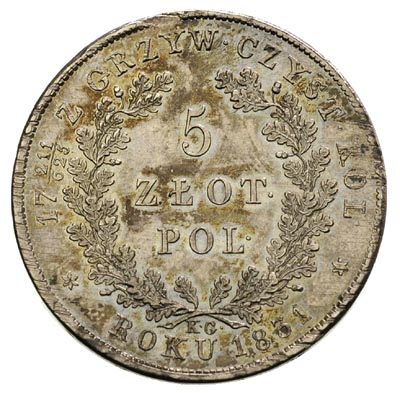 5 złotych 1831, Warszawa, Plage 272, małe defekty krążka, patyna