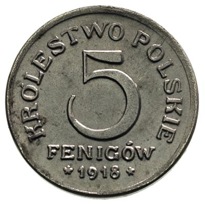 5 fenigów 1918 / F, Stuttgart, Parchimowicz 8, piękny egzemplarz
