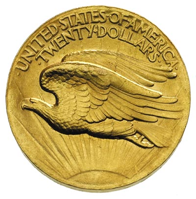 20 dolarów 1907, Filadelfia, rzymska data, złoto 33.44 g, Fr. 182, nakład 11.250 sztuk, rzadka, bardzo efektowna moneta, bardzo ładnie zachowana