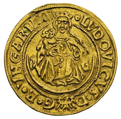 Ludwik II Jagiellończyk 1516-1526, goldgulden 1522, litery K-A, złoto 3.56 g, Huszar 827, Fr. 39, ślad po załatanej dziurze