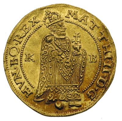 Maciej II 1608-1619, dukat 1613 K-B, Krzemnica, złoto 3.46 g., Huszar 1082, Fr. 81, lekko gięty,stara patyna