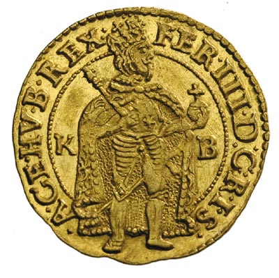 Ferdynand III 1637-1657, dukat 1656 K-B, Krzemnica, złoto, 3.48 g, Huszar 1216, Herinek 288, Fr. 109, bardzo ładnie zachowany