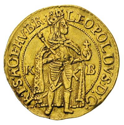 Leopold I 1657-1705, dukat 1661 K-B, Krzemnica, złoto 3.44 g, Huszar 1320, Herinek 327, Fr. 128, gięty, stara patyna