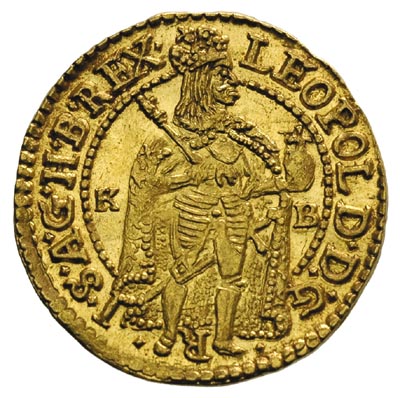 Leopold I 1657-1705, dukat 1680 K-B, Krzemnica, złoto 3.48 g, Huszar 1321, Herinek 346, Fr. 128, wyśmienity