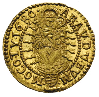 Leopold I 1657-1705, dukat 1680 K-B, Krzemnica, złoto 3.48 g, Huszar 1321, Herinek 346, Fr. 128, wyśmienity