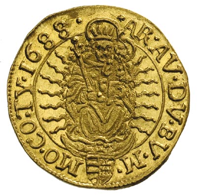 Leopold I 1657-1705, dukat 1688 K-B, Krzemnica, złoto 3.48 g, Huszar 1321, Herinek 354, Fr. 128, wyśmienity