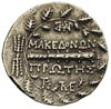 Macedonia, Cztery regiony 158-150 pne, tetradrachma, Aw: Tarcza macedońska z głową Artemidy, Rw: M..