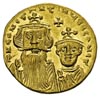 Konstans II 641-668, solidus, oficyna e, Aw: Popiersia cesarza i Konstantyna IV, Rw: Krzyż na trój..