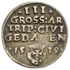 trojak 1539, Gdańsk, na awersie końcówka napisu PRVS, awers Iger G.39.1.e, rewers Iger G.39.1.c, c..