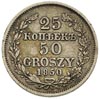 25 kopiejek = 50 groszy 1850, Warszawa, Plage 388, Bitkin 1255, patyna