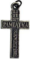 krzyż Żałoby Narobowej, na stronie głównej napis 25 / 27 Lut / PAMIĄTKA / 8 KWIET 1861, na stronie..