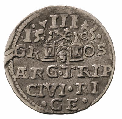trojak 1585, Ryga, odmiana z małą głową króla, Iger R.85.2.b, Gerbaszewski 8