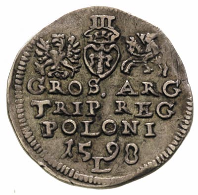 trojak 1598, Lublin, litera L poniżej pełnej daty, Iger L.98.6.d R, rysa na awersie