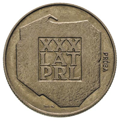 20 złotych 1974, XXX LAT PRL, na rewersie wypukły napis PRÓBA, miedzionikiel 10.14 g, Parchimowicz P-398.b, nakład 20 sztuk, rzadkie