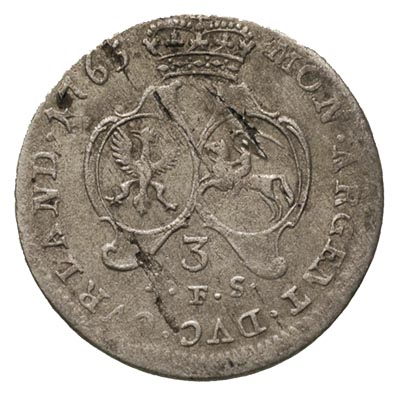 Ernest Jan Biron 1762-1769, trojak 1765, Mitawa, Iger KuB.65.1.a R3, Gerbaszewski 6.6.1.5, wada blachy