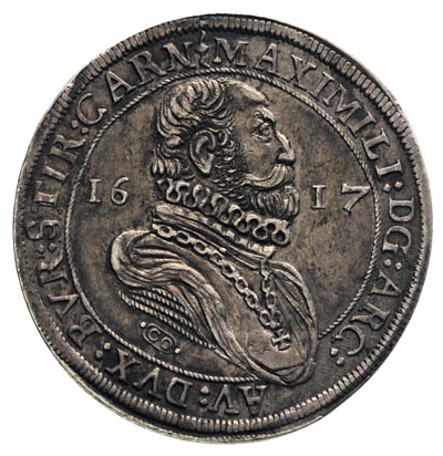Arcyksiąże Maksymilian 1612-1618, talar 1617, Hall, 27.80 g, Dav. 3323, Voglhuber 122/XI