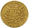 dukat 1712, Lipsk, Aw: Król na koniu, Rw: Na panopliach tarcza herbowa, złoto 3.46 g, Merseb. 1500..