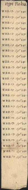 5 groszy z 13.04.1794 roku wydane przez nieznanego emitenta W.B.D. - prawdopodobie doraźny pieniąd..