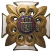 odznaka pamiątkowa Skauta Lwowskiego 1910-1918, mosiądz 33 x 33 mm, emalia biała, czerwona i niebi..