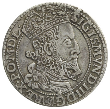 szóstak 1599, Malbork, rzadka odmiana z dużą głową króla, litera L nie zachodzi na koronę króla, patyna