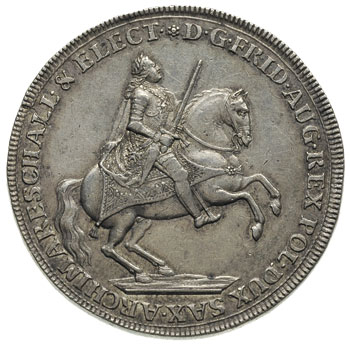 talar wikariacki 1741, Drezno, srebro 28.92, Aw: Król na koniu, Rw: Tron, Schnee 1032, Dav. 2669, patyna