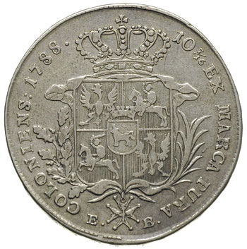 talar 1788, Warszawa, srebro 27.26 g, odmiana z dłuższym wieńcem, srebro 27.41 g, Plage 408, Dav. 1621