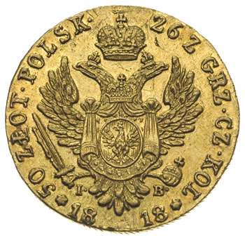 50 złotych 1818, Warszawa, złoto 9,79 g, Plage 2, Bitkin 805 (R), minimalne rysy, ale bardzo ładny egzemplarz