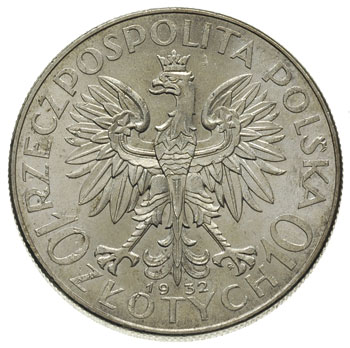 10 złotych 1932, Warszawa, Głowa Kobiety, Parchimowicz 120.a