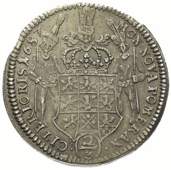 2/3 talara (gulden) 1687, Szczecin, Ahlström 108, Dav. 766, rysy w tle, patyna