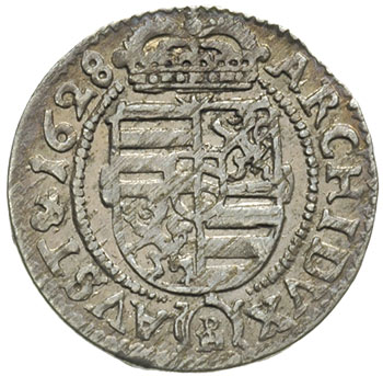 3 krajcary 1628, Kłodzko, duża głowa arcyksięcia i litery PH w ligaturze, FuS 2841, odmienne popiersie